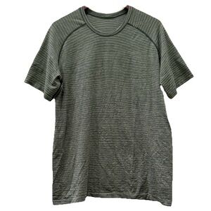 LULULEMON Metal Vent Tech Green Striped Short Sleeves Athletic Shirt Size XL
